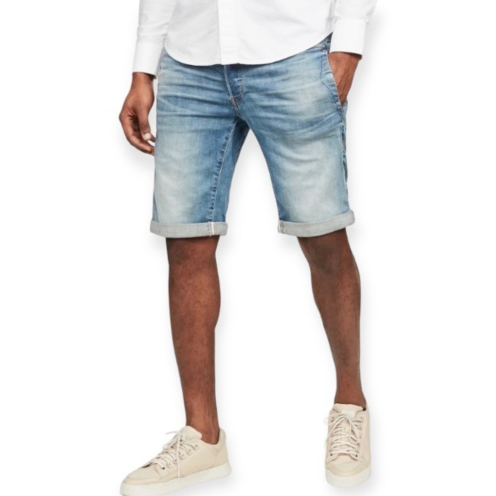 G-Star Raw Size 29 D-Staq 3D Denim Shorts Mens 33x10 Button Fly Light Wash